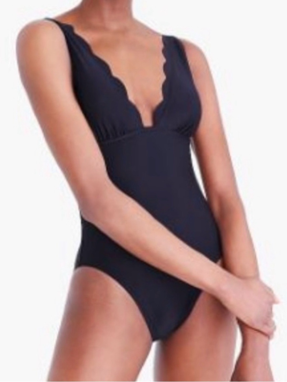 J. Crew Black Scalloped V-Neck One-Piece Swimsuit